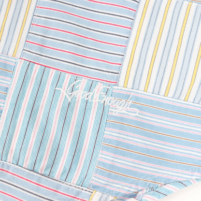 背ロゴ ストライプ パッチワークシャツ