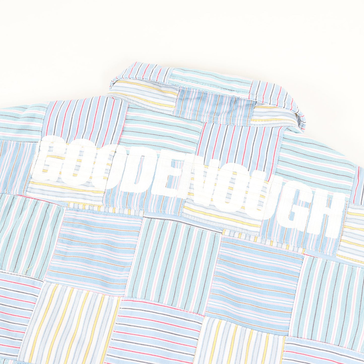 背ロゴ ストライプ パッチワークシャツ