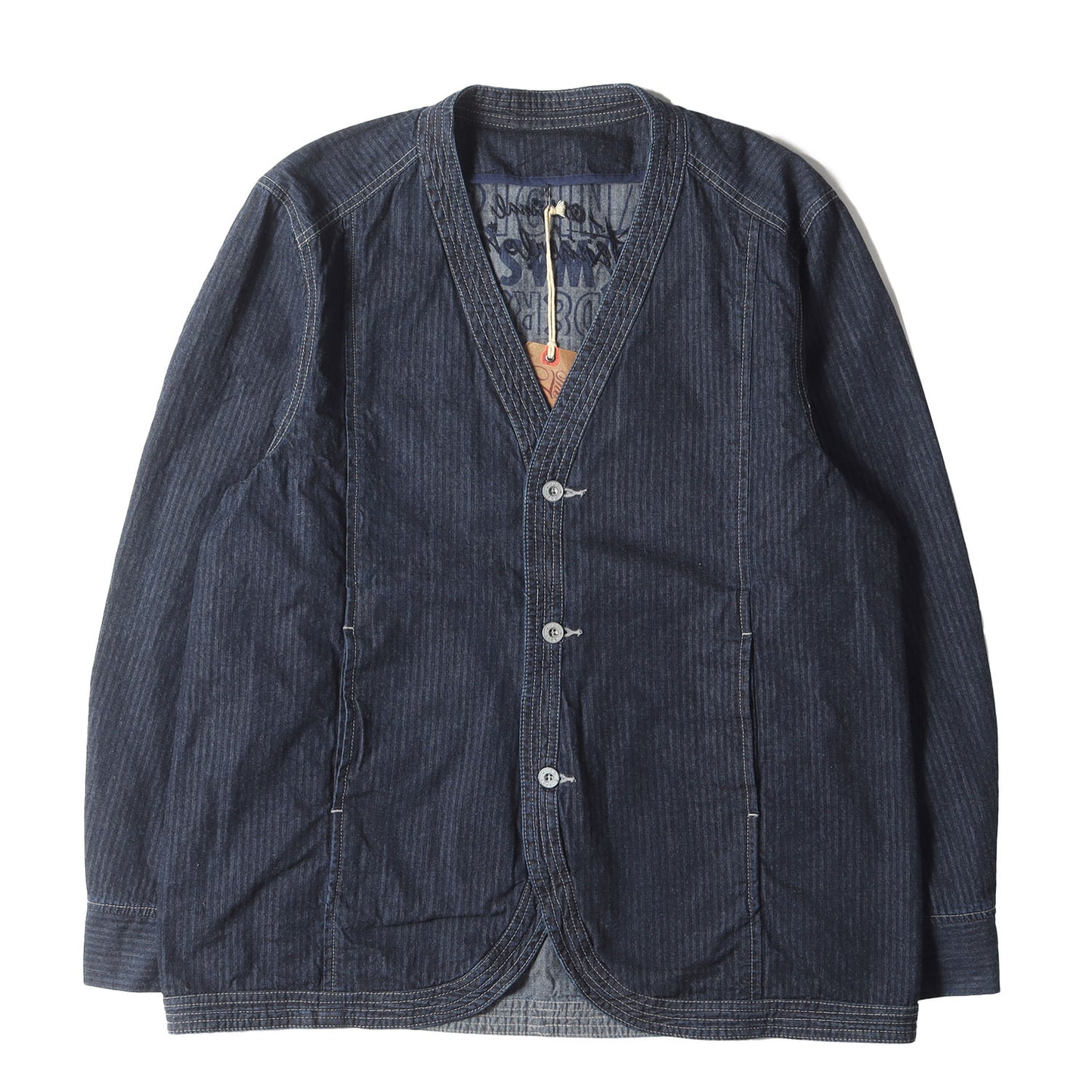 23SS ヘリンボーンデニム ノーカラー 3つボタン ジャケット(DENIM HB 3BUTTON JKT)