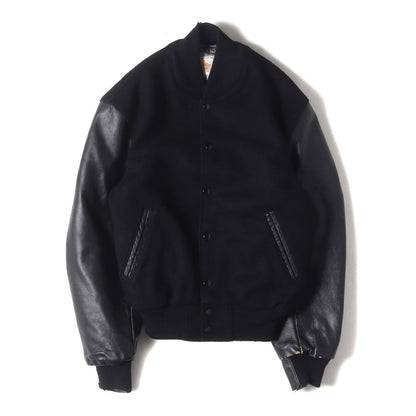 [USA製 白タグ] 80s 無地 袖レザー メルトンウール スタジャン