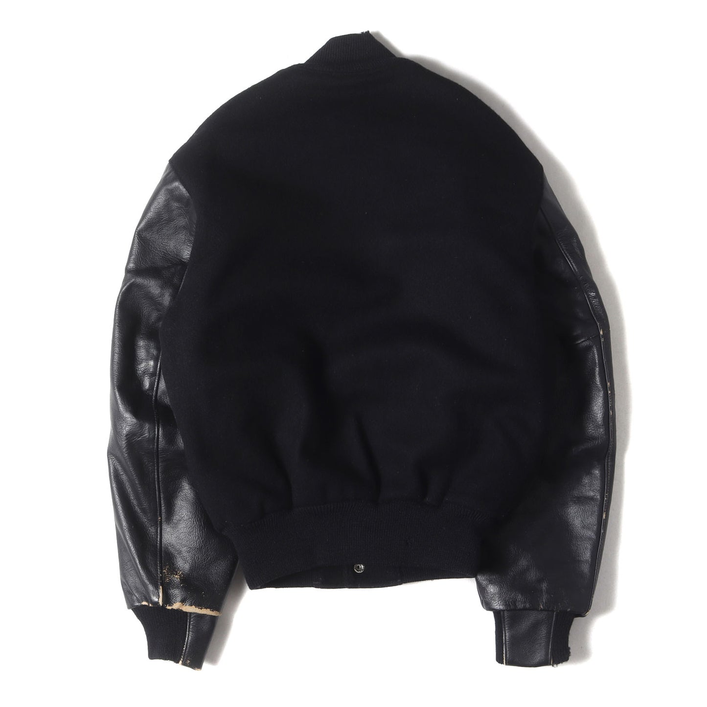 [USA製 白タグ] 80s 無地 袖レザー メルトンウール スタジャン