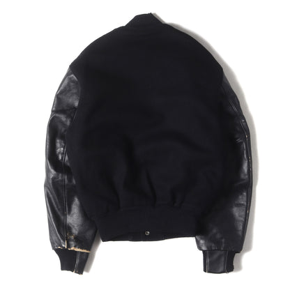 [USA製 白タグ] 80s 無地 袖レザー メルトンウール スタジャン