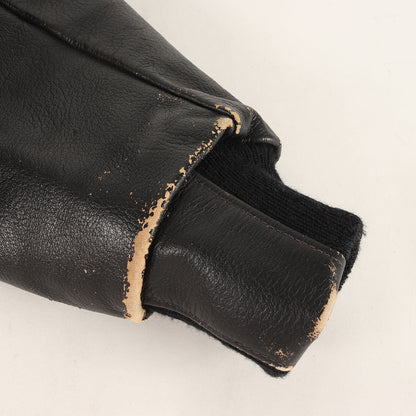 [USA製 白タグ] 80s 無地 袖レザー メルトンウール スタジャン