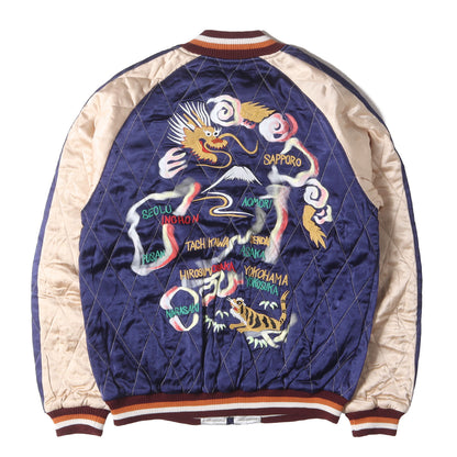 JAPANマップ 刺繍&プリント キルティング サテン スカジャン (QUILTING RAYON SOUVENIR JACKET)