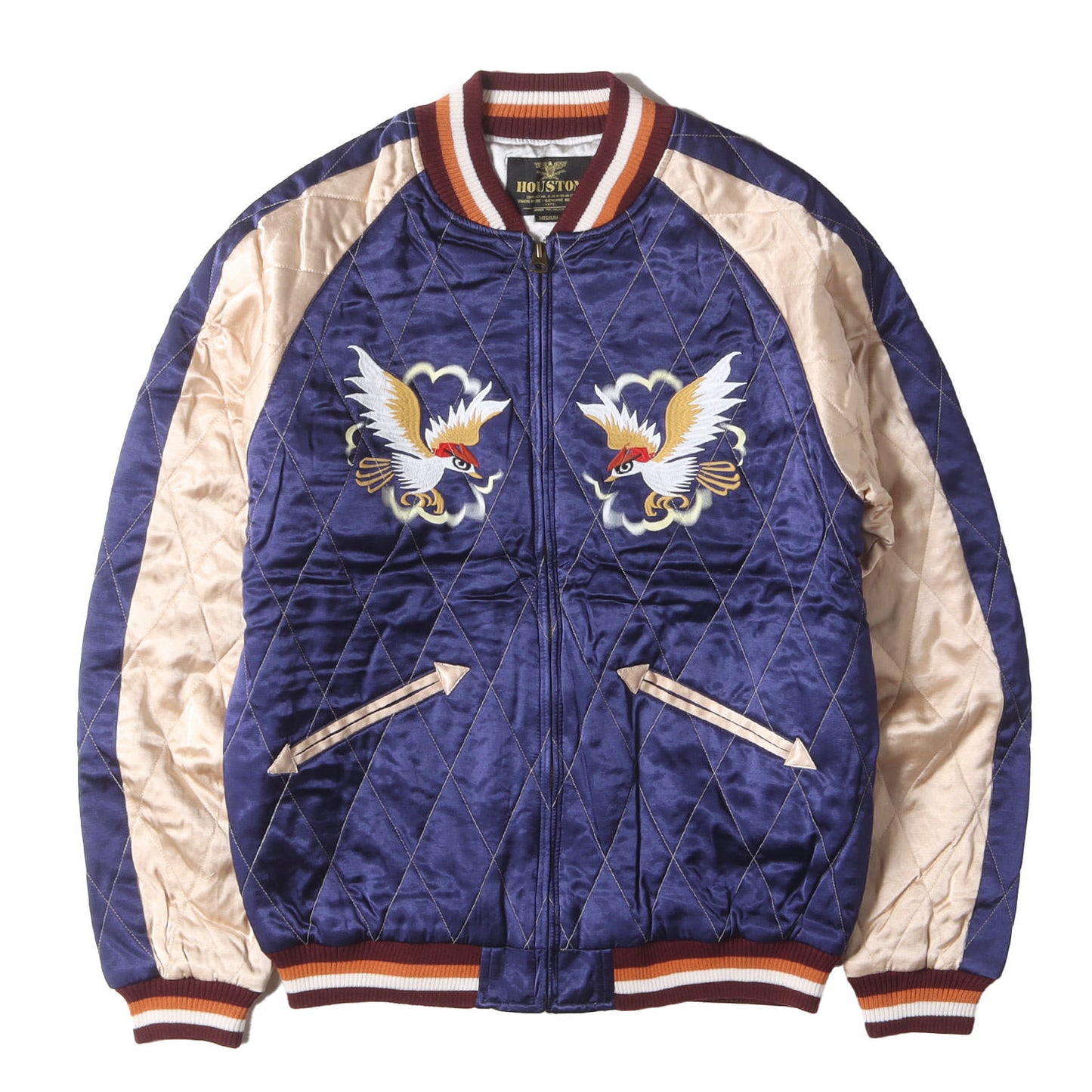 JAPANマップ 刺繍&プリント キルティング サテン スカジャン (QUILTING RAYON SOUVENIR JACKET)