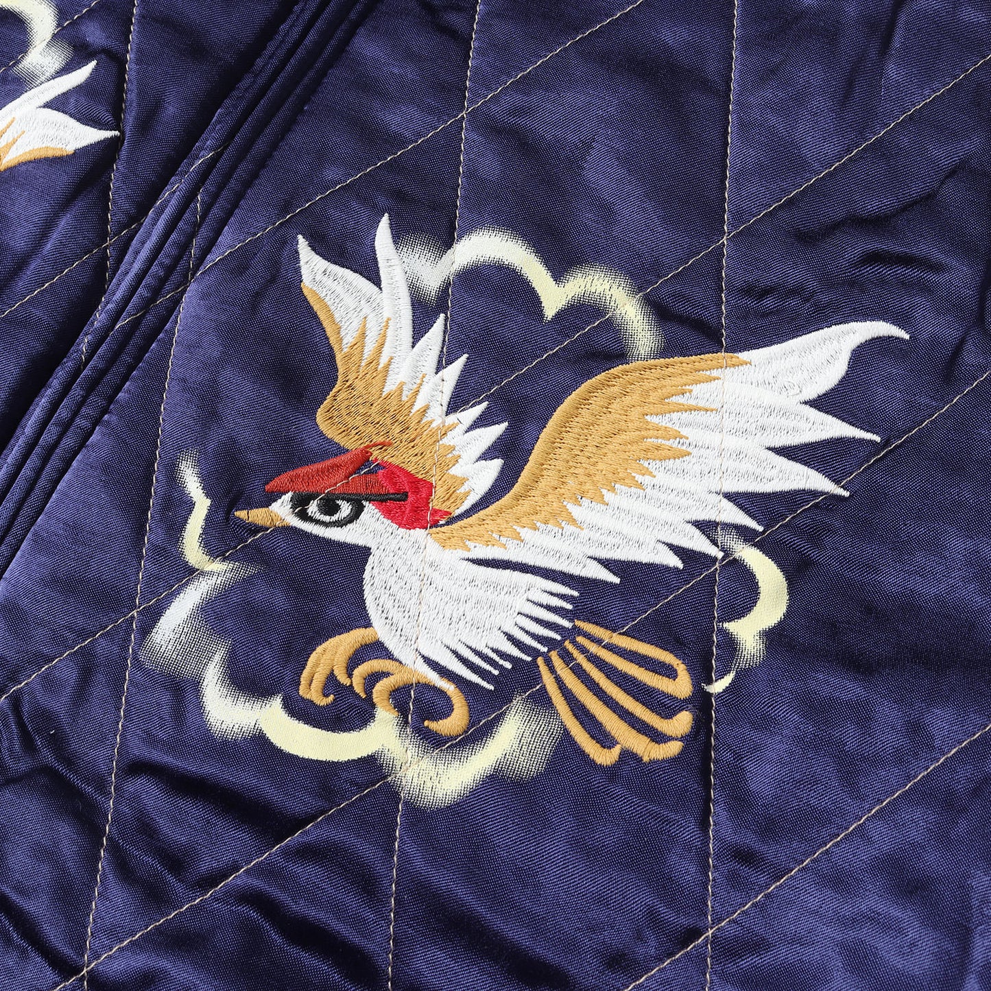 JAPANマップ 刺繍&プリント キルティング サテン スカジャン (QUILTING RAYON SOUVENIR JACKET)