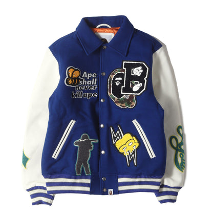 24SS マルチワッペン 袖レザー メルトン バーシティジャケット / スタジャン(BAPE VARSITY JACKET)