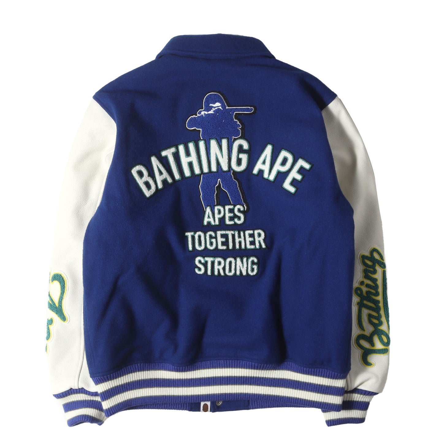 24SS マルチワッペン 袖レザー メルトン バーシティジャケット / スタジャン(BAPE VARSITY JACKET)