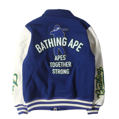 24SS マルチワッペン 袖レザー メルトン バーシティジャケット / スタジャン(BAPE VARSITY JACKET)