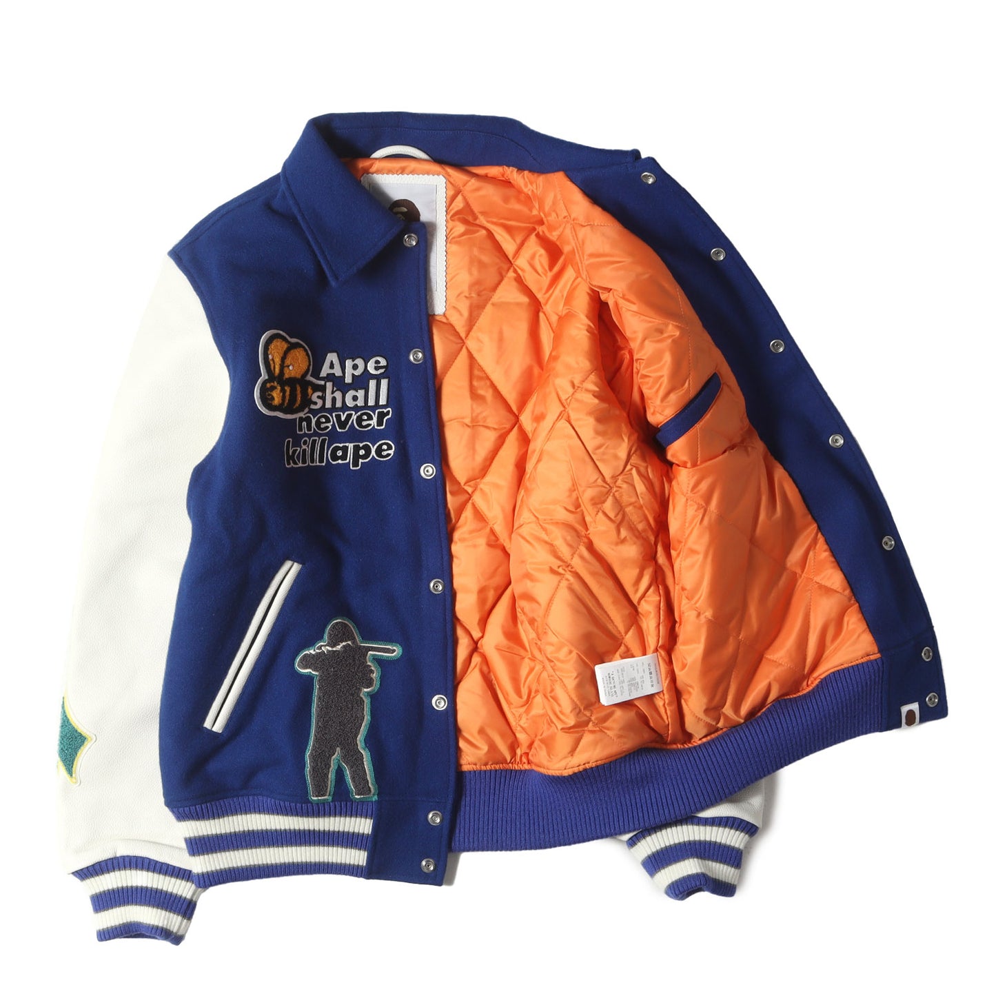 24SS マルチワッペン 袖レザー メルトン バーシティジャケット / スタジャン(BAPE VARSITY JACKET)