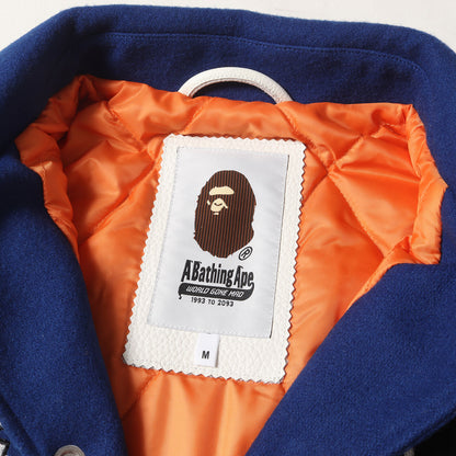 24SS マルチワッペン 袖レザー メルトン バーシティジャケット / スタジャン(BAPE VARSITY JACKET)