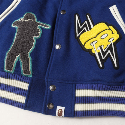 24SS マルチワッペン 袖レザー メルトン バーシティジャケット / スタジャン(BAPE VARSITY JACKET)