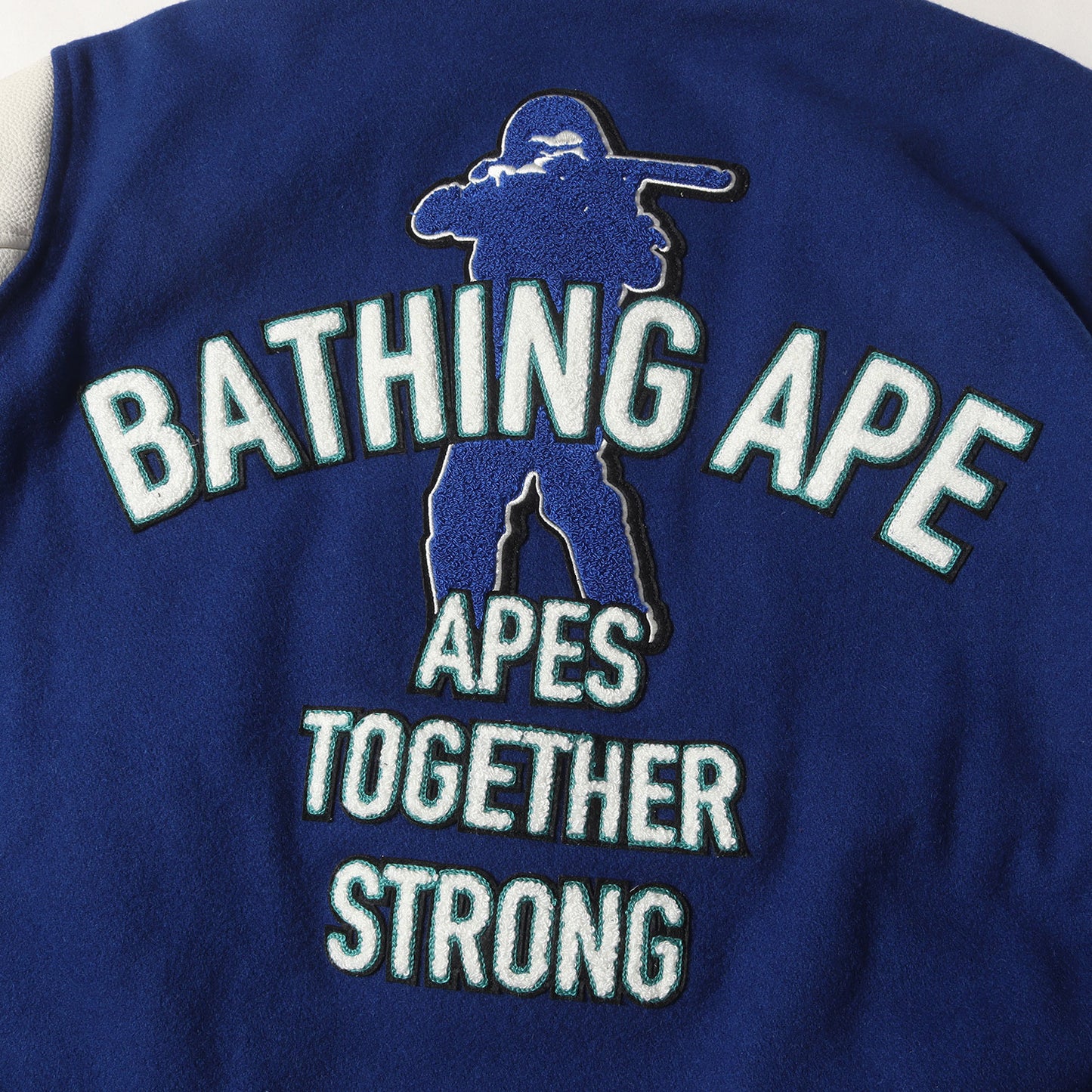 24SS マルチワッペン 袖レザー メルトン バーシティジャケット / スタジャン(BAPE VARSITY JACKET)