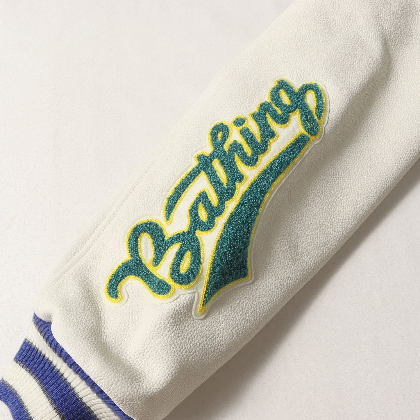 24SS マルチワッペン 袖レザー メルトン バーシティジャケット / スタジャン(BAPE VARSITY JACKET)