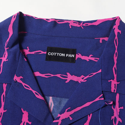 24SS バーブワイヤー柄 オープンカラー レーヨン 半袖シャツ(Chank S/S：Wired)