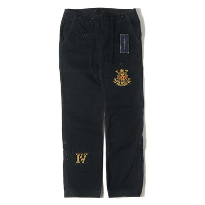 エンブレム刺繍 ダメージ加工 コットンツイル パンツ