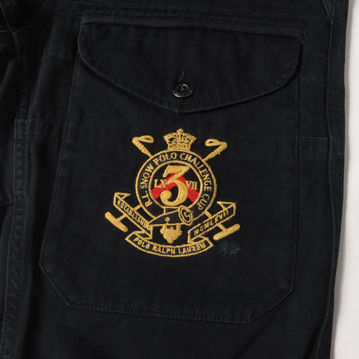 エンブレム刺繍 ダメージ加工 コットンツイル パンツ