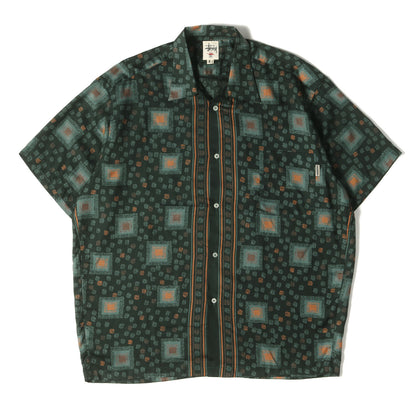 90s OLD STUSSY 王冠 白タグ 和柄 レーヨン アロハシャツ(USA製 / デッドストック)