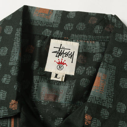 90s OLD STUSSY 王冠 白タグ 和柄 レーヨン アロハシャツ(USA製 / デッドストック)