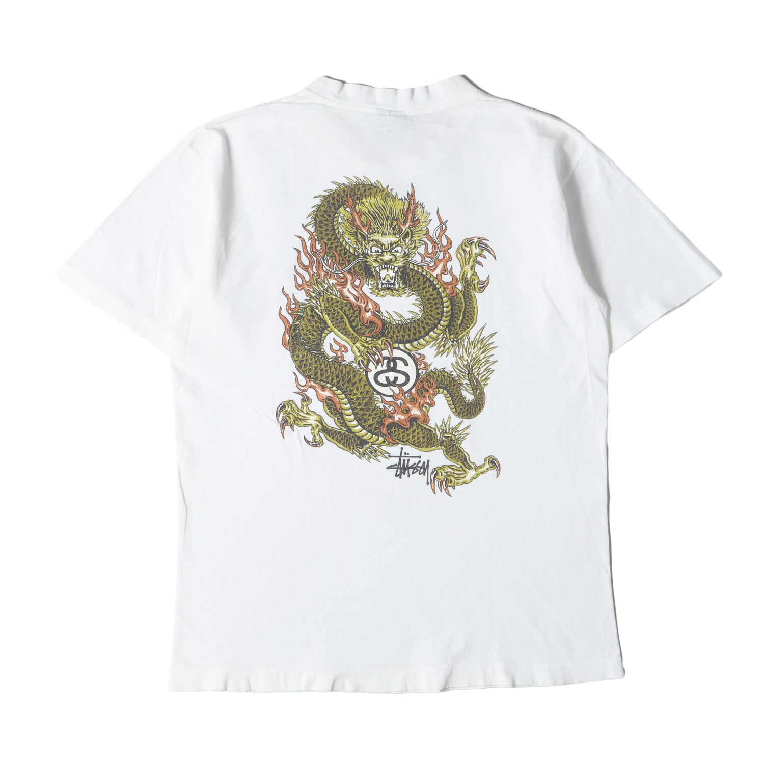 Stüssy ドラゴン Tシャツ ホワイトXL アメリカ製 STUSSY (ステューシー) 90s OLD STUSSY 紺タグ ドラゴン Tシャツ