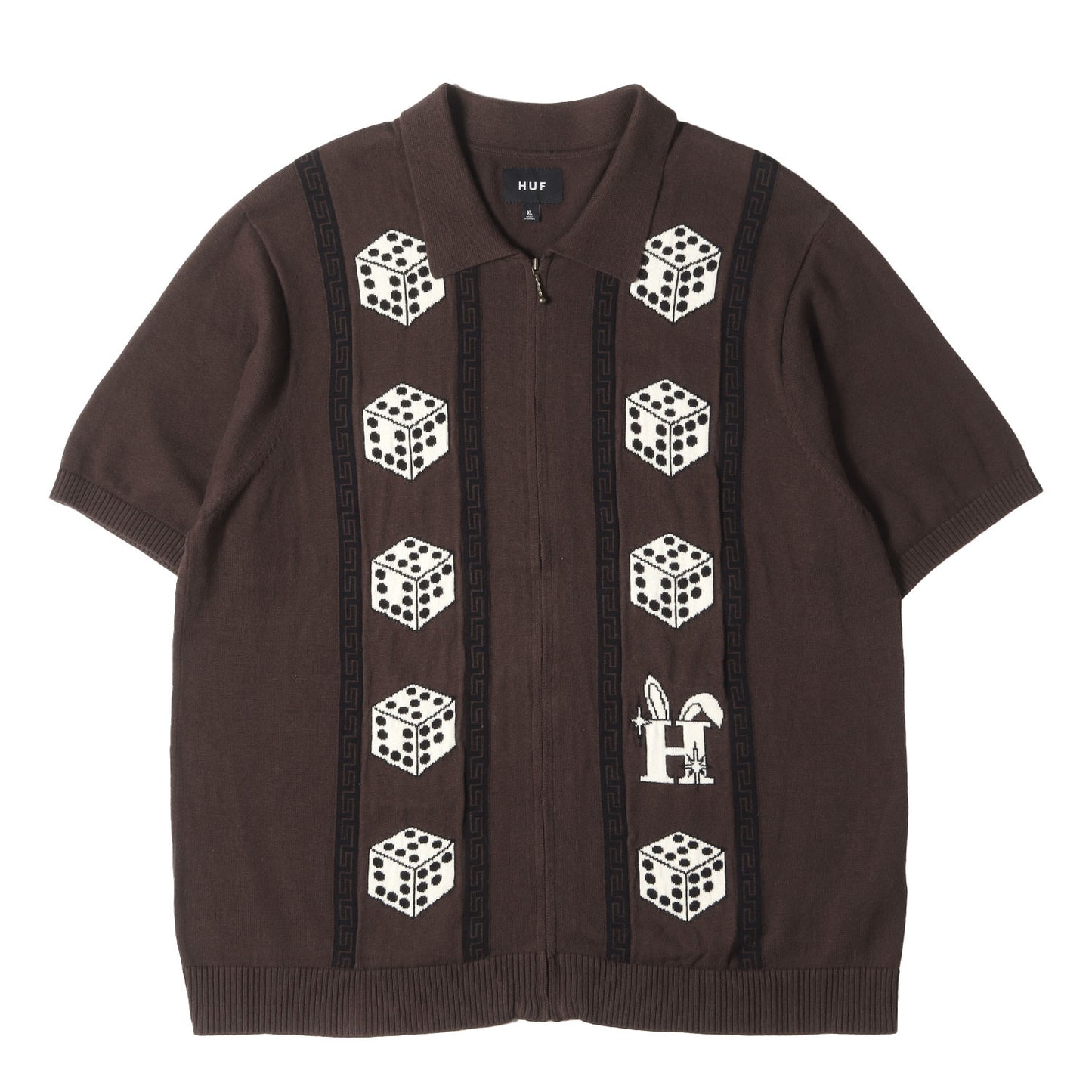 23SS ×Freddie Gibbs ダイス柄 ジップ 半袖ニット(Coffee Zip Sweater)