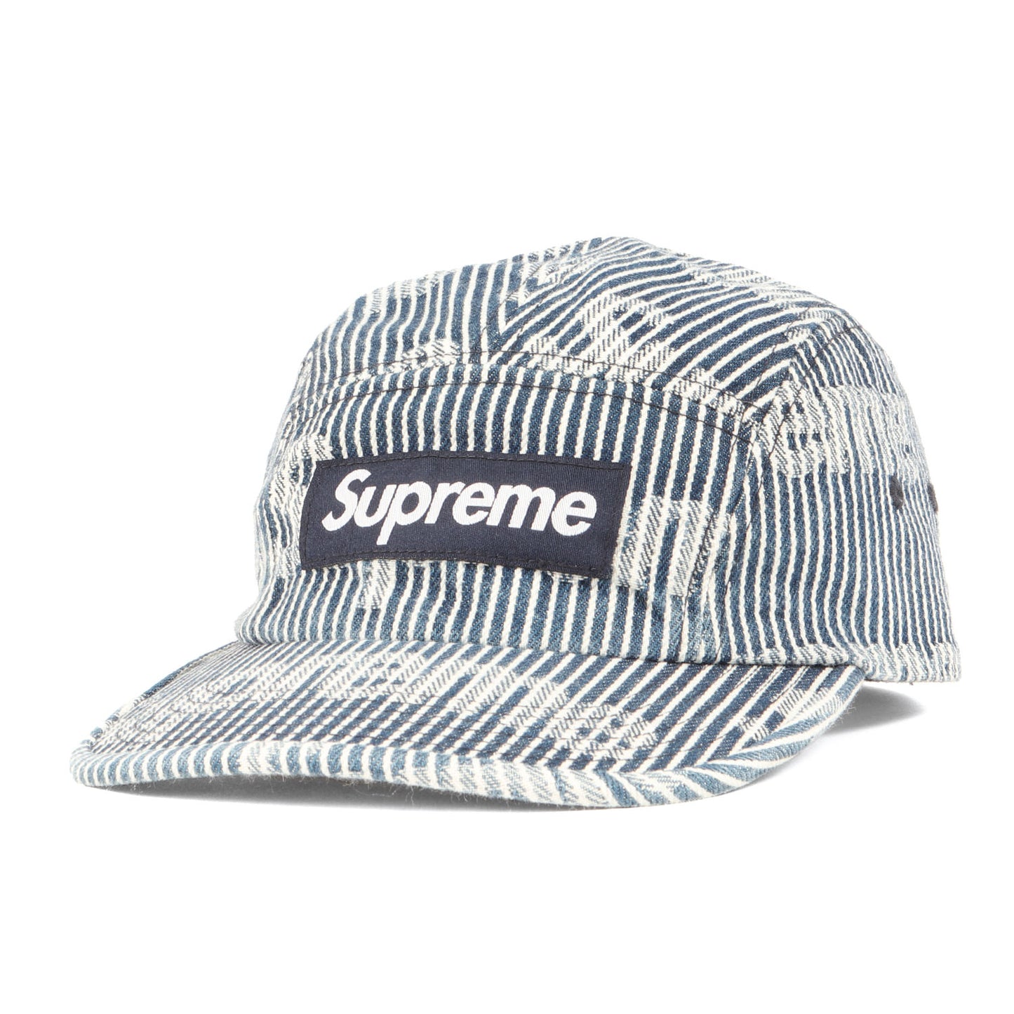 24SS ロゴ柄 ヒッコリーストライプ BOXロゴ キャンプキャップ(Denim Camp Cap)