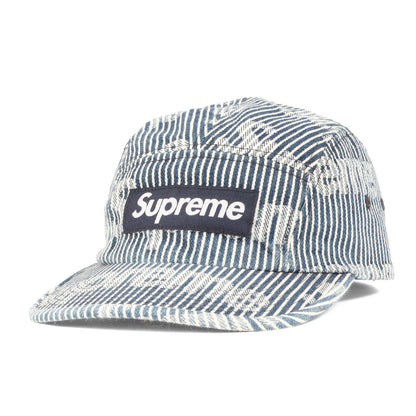 24SS ロゴ柄 ヒッコリーストライプ BOXロゴ キャンプキャップ(Denim Camp Cap)