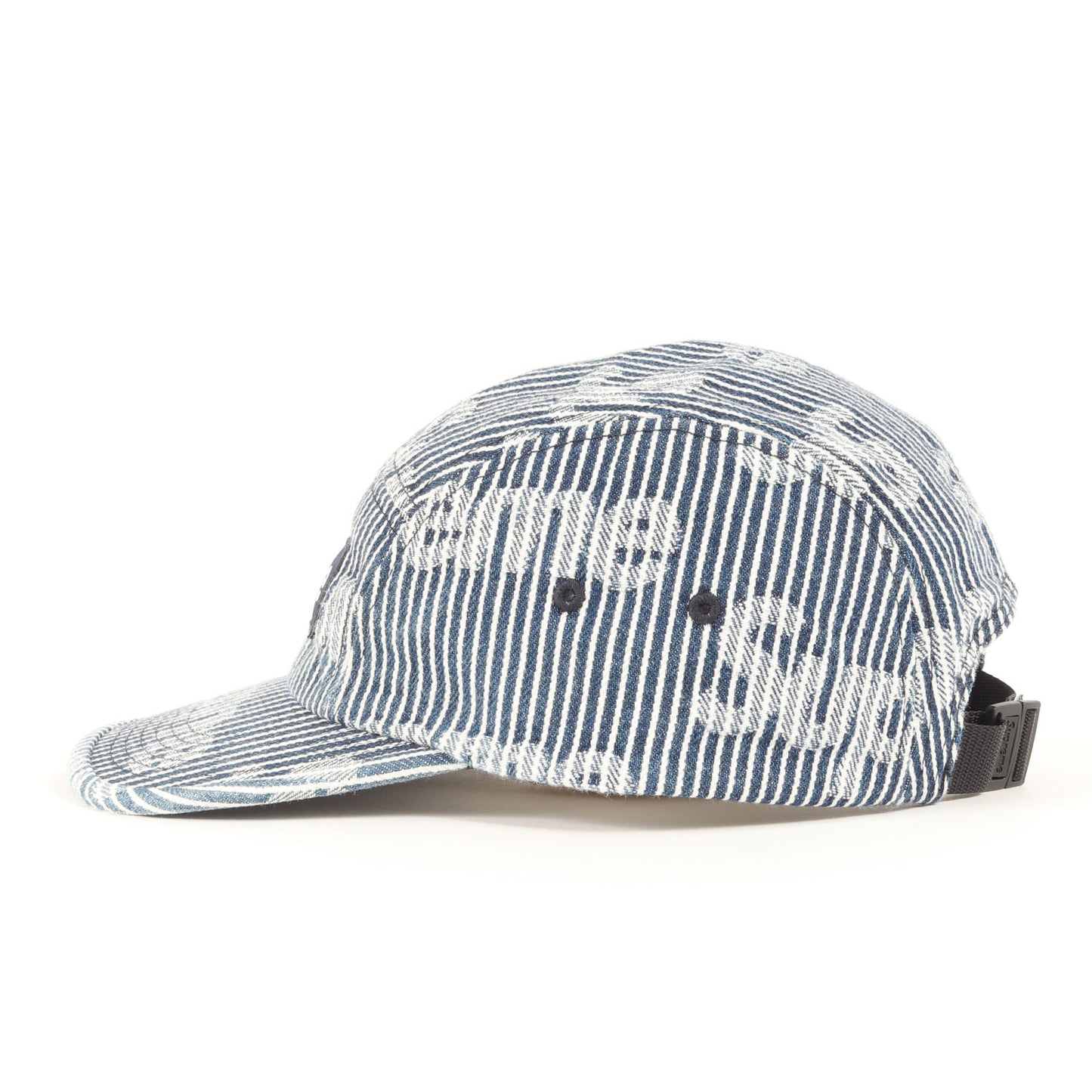 24SS ロゴ柄 ヒッコリーストライプ BOXロゴ キャンプキャップ(Denim Camp Cap)