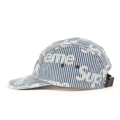 24SS ロゴ柄 ヒッコリーストライプ BOXロゴ キャンプキャップ(Denim Camp Cap)