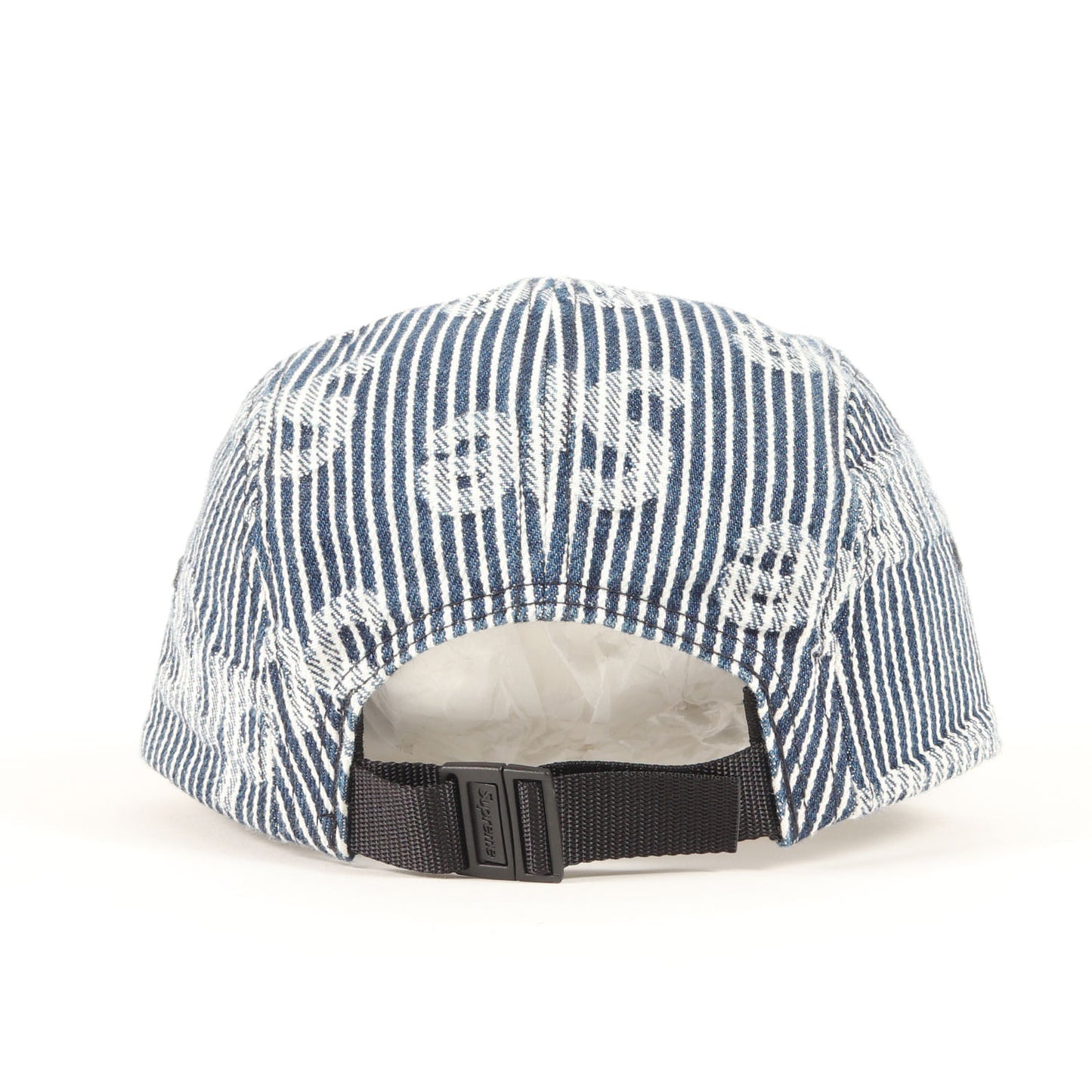 24SS ロゴ柄 ヒッコリーストライプ BOXロゴ キャンプキャップ(Denim Camp Cap)
