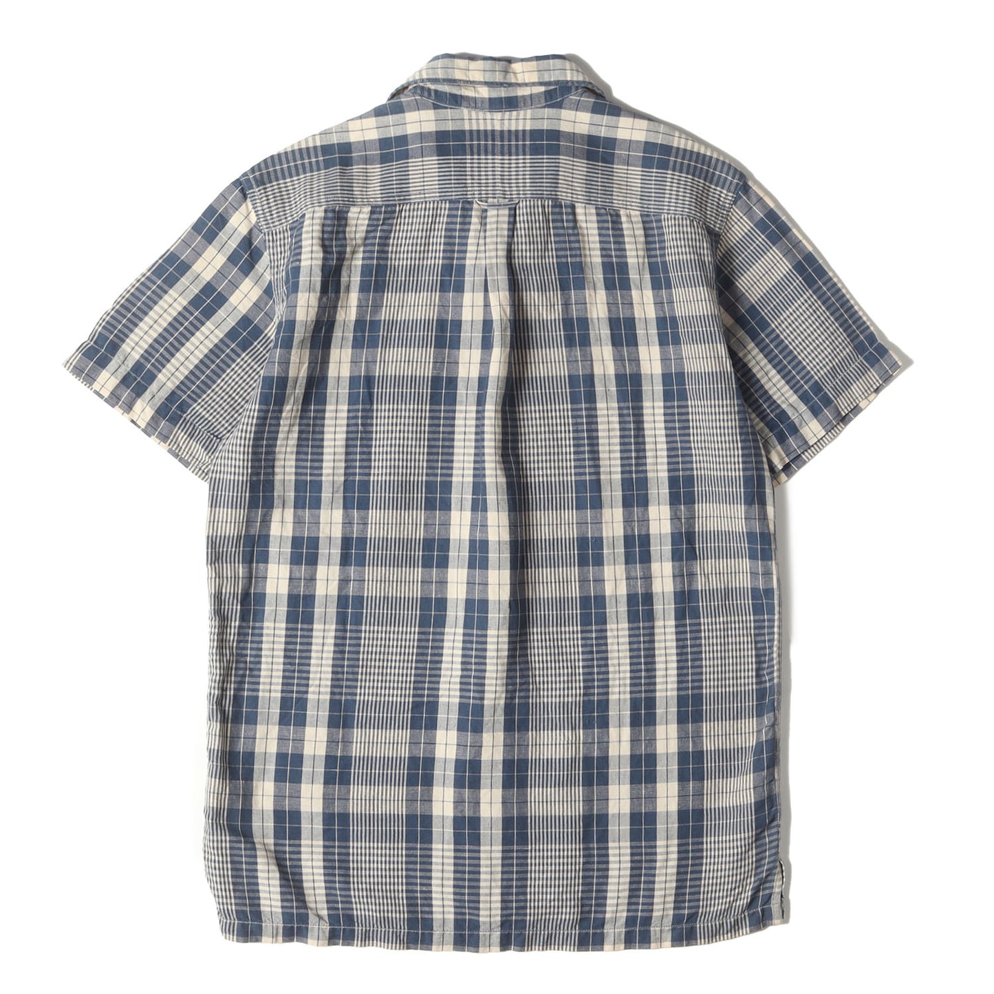 ダメージ加工 リネン/コットン オープンカラー チェック 半袖シャツ