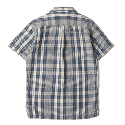 ダメージ加工 リネン/コットン オープンカラー チェック 半袖シャツ