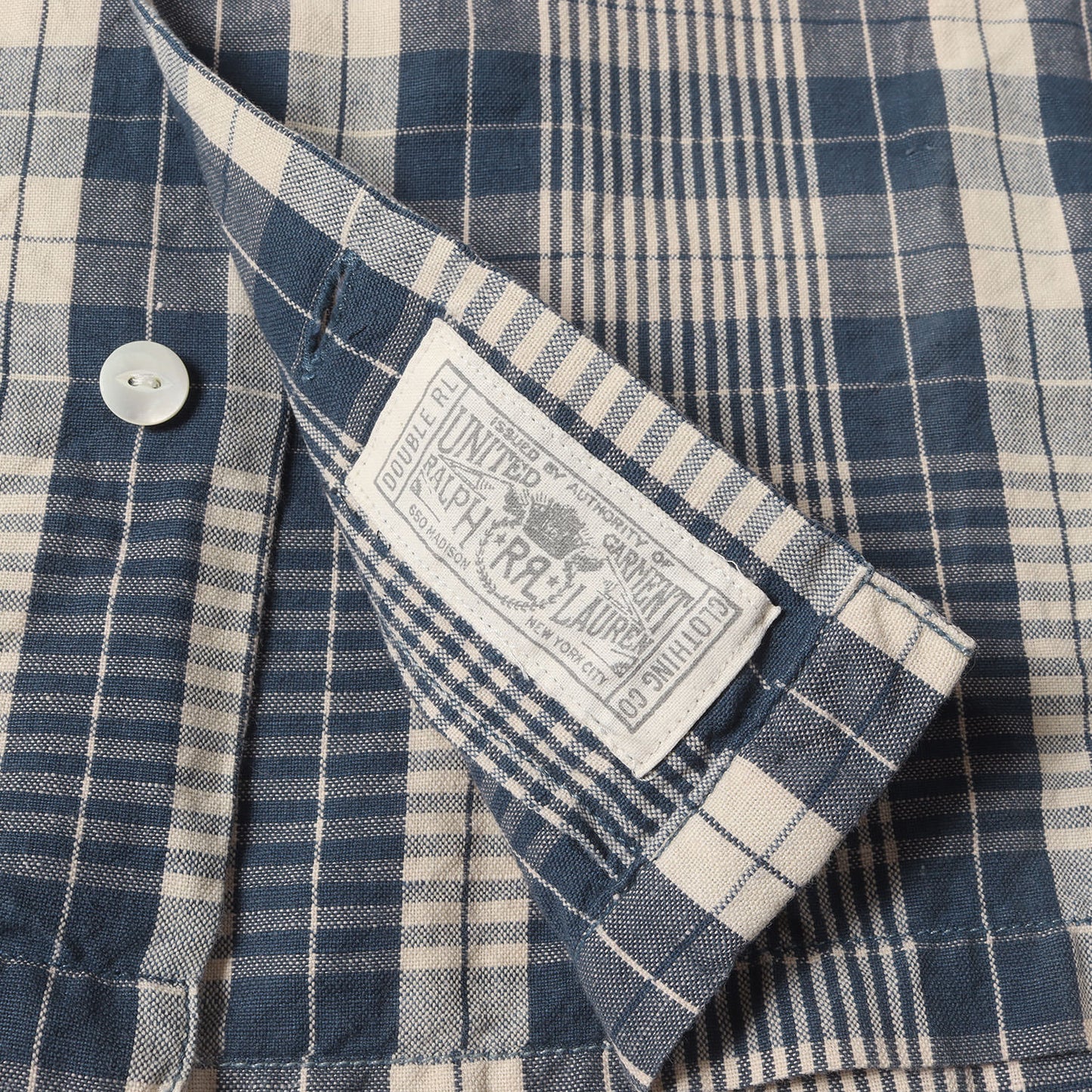 ダメージ加工 リネン/コットン オープンカラー チェック 半袖シャツ