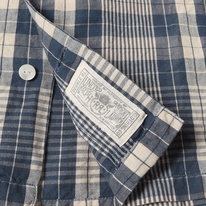 ダメージ加工 リネン/コットン オープンカラー チェック 半袖シャツ