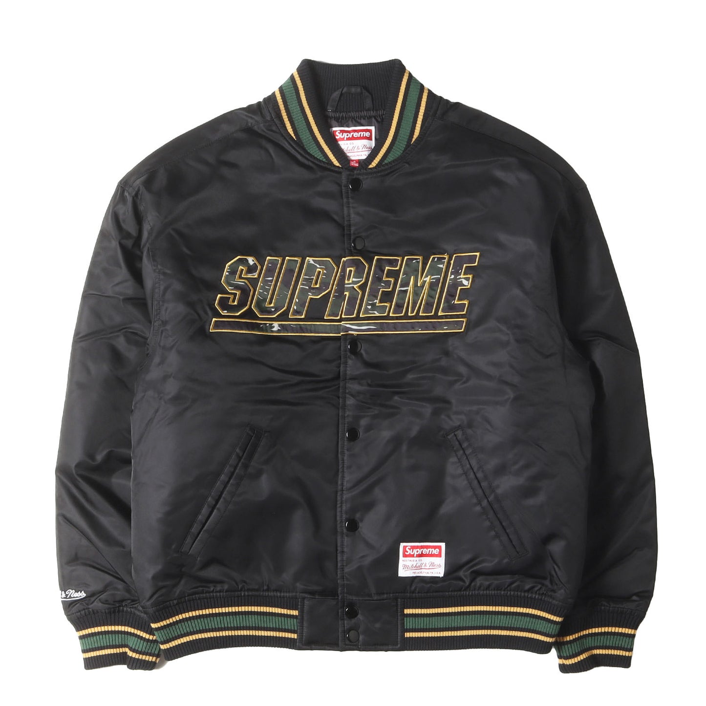25SS ×Mitchell & Ness サテン バーシティジャケット / スタジャン(Camo Logo Varsity Jacket)