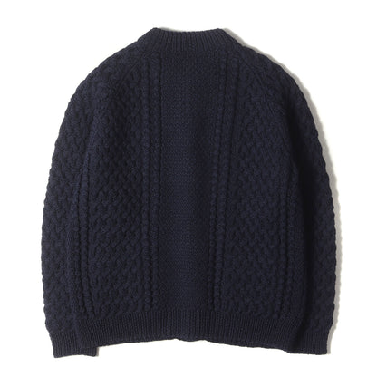 [茶タグ] 4A アラン編み ウールニット ゴルファー カーディガン