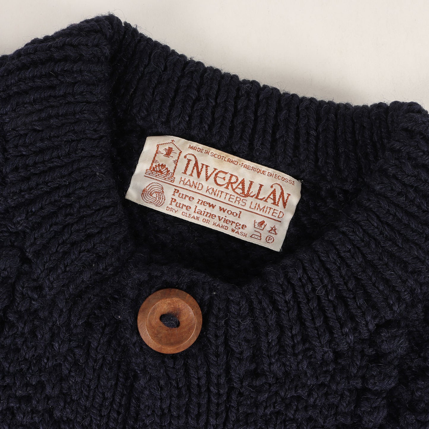 [茶タグ] 4A アラン編み ウールニット ゴルファー カーディガン