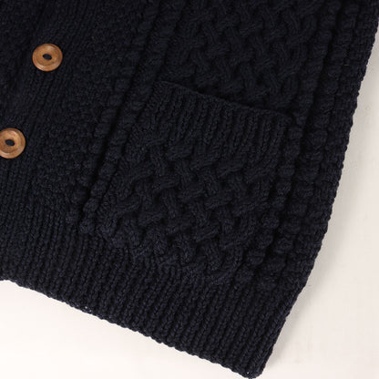 [茶タグ] 4A アラン編み ウールニット ゴルファー カーディガン