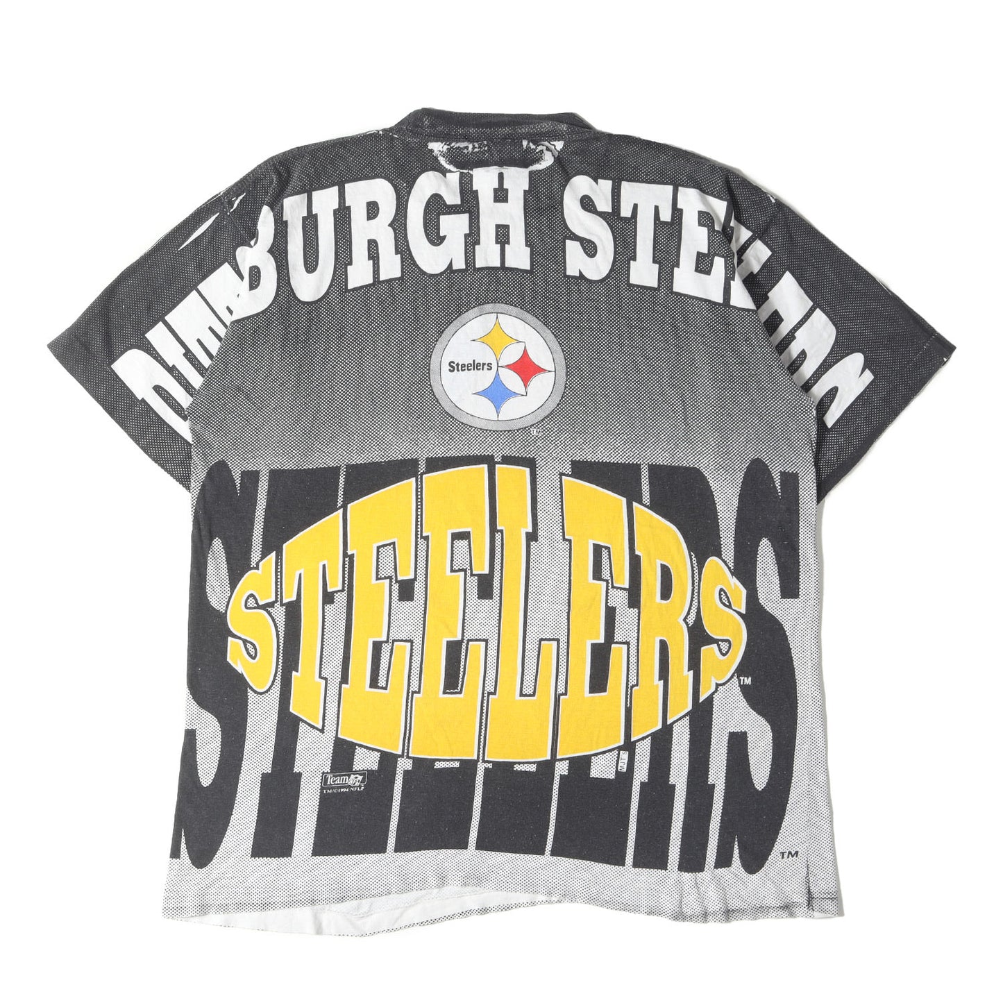 90s NFL ピッツバーグ・スティーラーズ 全面プリント Tシャツ(AMERICAS FAVORITESボディ)