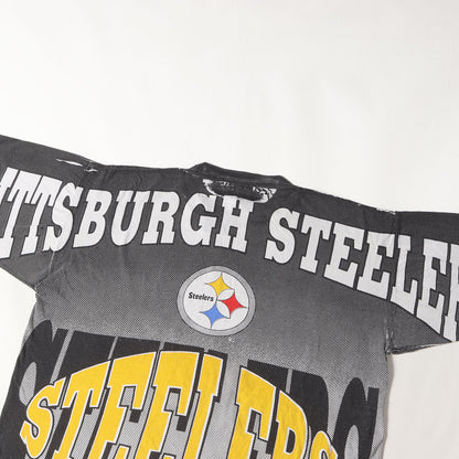 90s NFL ピッツバーグ・スティーラーズ 全面プリント Tシャツ(AMERICAS FAVORITESボディ)