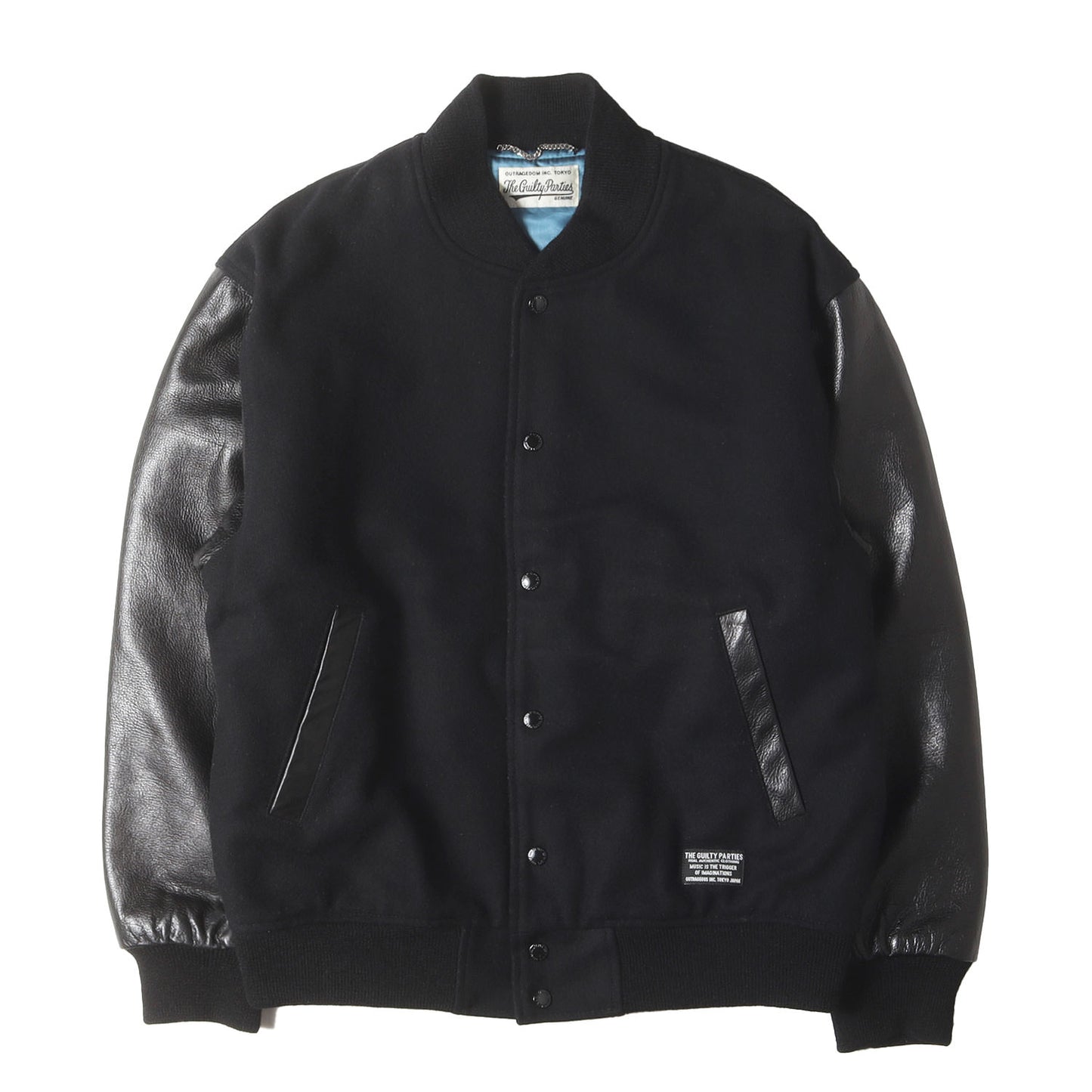 袖レザー メルトンウール スタジャン / バーシティ ジャケット(LEATHER VARSITY JACKET)