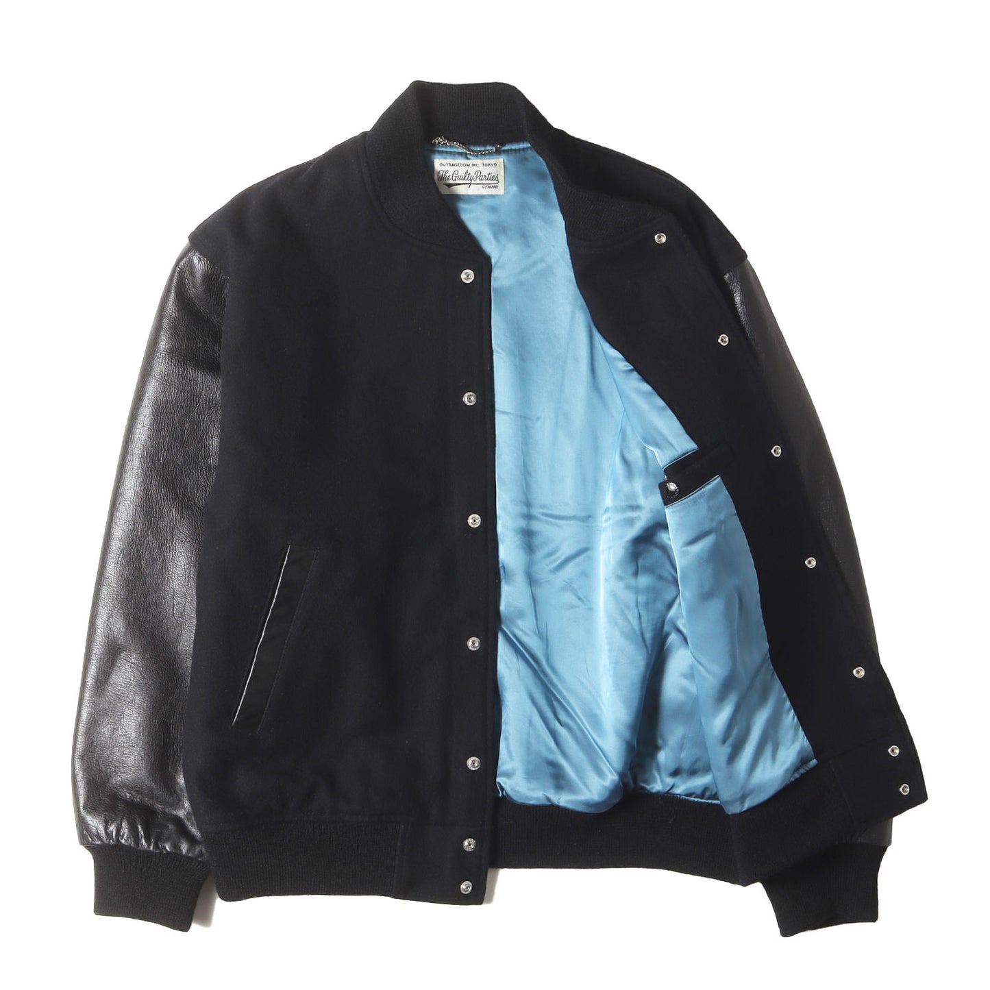 袖レザー メルトンウール スタジャン / バーシティ ジャケット(LEATHER VARSITY JACKET)