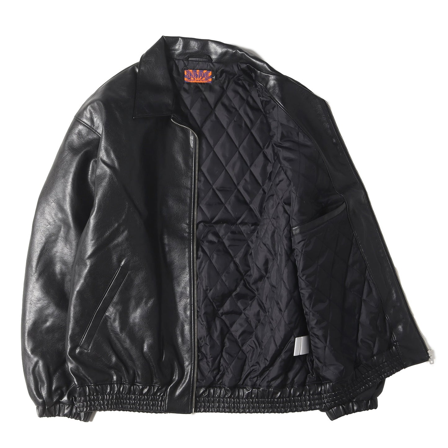 フェイクレザー 裏地キルティング ジップ ジャケット(FAUX LEATHER JACKET)