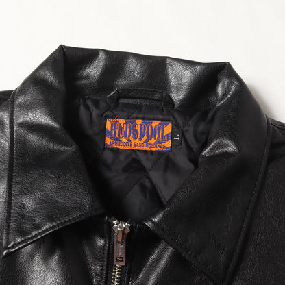 フェイクレザー 裏地キルティング ジップ ジャケット(FAUX LEATHER JACKET)