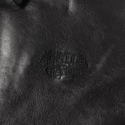 フェイクレザー 裏地キルティング ジップ ジャケット(FAUX LEATHER JACKET)