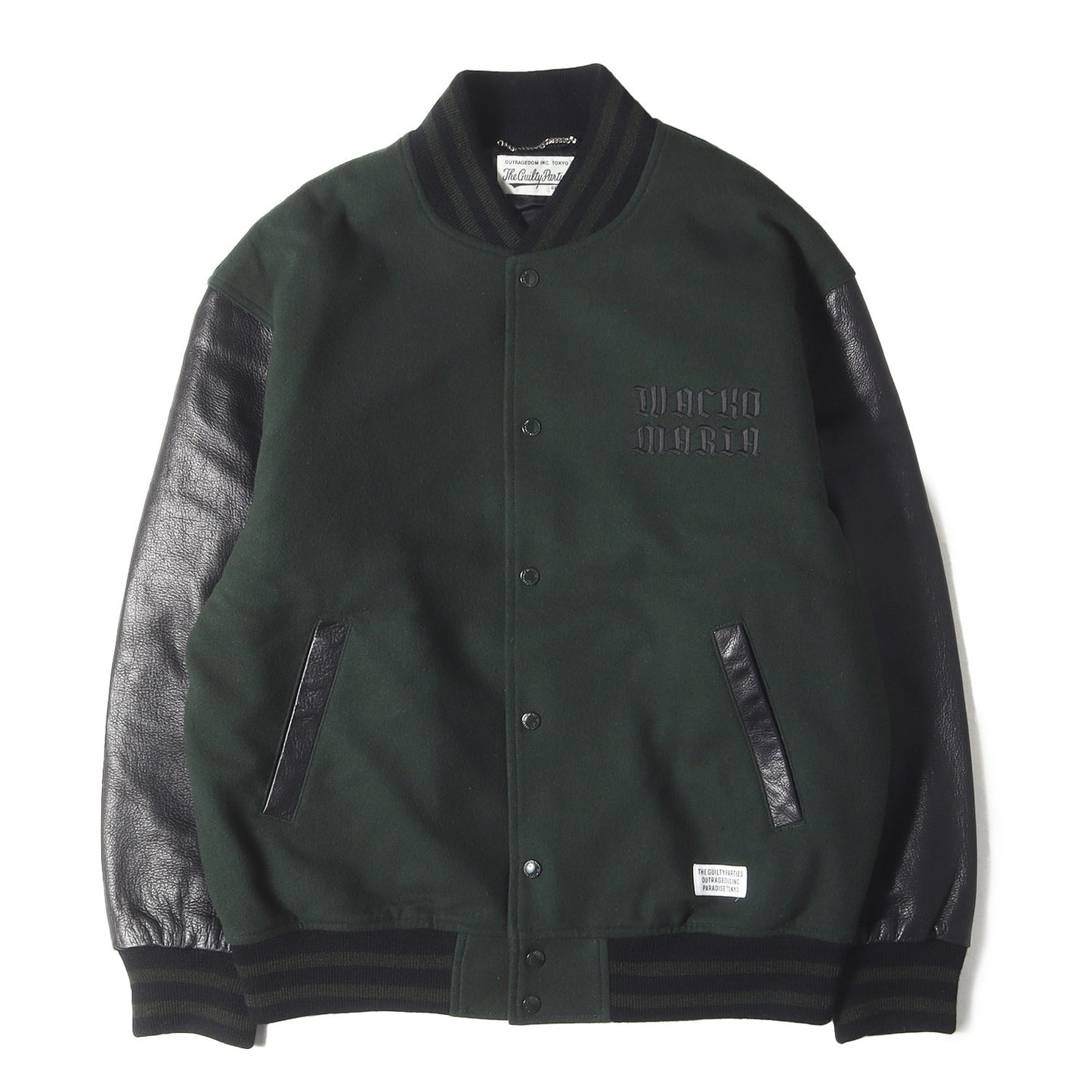 23SS ロゴ刺繍 袖レザー メルトン バーシティジャケット / スタジャン(LEATHER VARSITY JACKET)