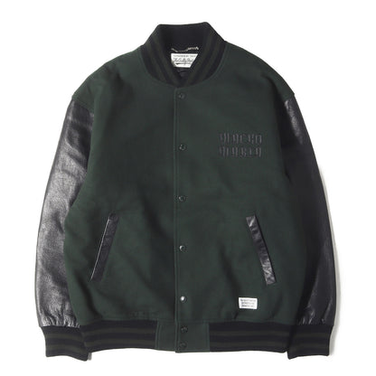 23SS ロゴ刺繍 袖レザー メルトン バーシティジャケット / スタジャン(LEATHER VARSITY JACKET)