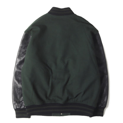 23SS ロゴ刺繍 袖レザー メルトン バーシティジャケット / スタジャン(LEATHER VARSITY JACKET)