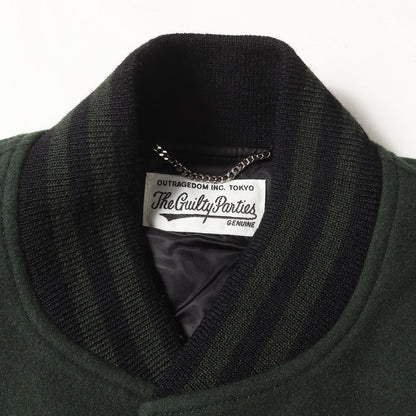 23SS ロゴ刺繍 袖レザー メルトン バーシティジャケット / スタジャン(LEATHER VARSITY JACKET)