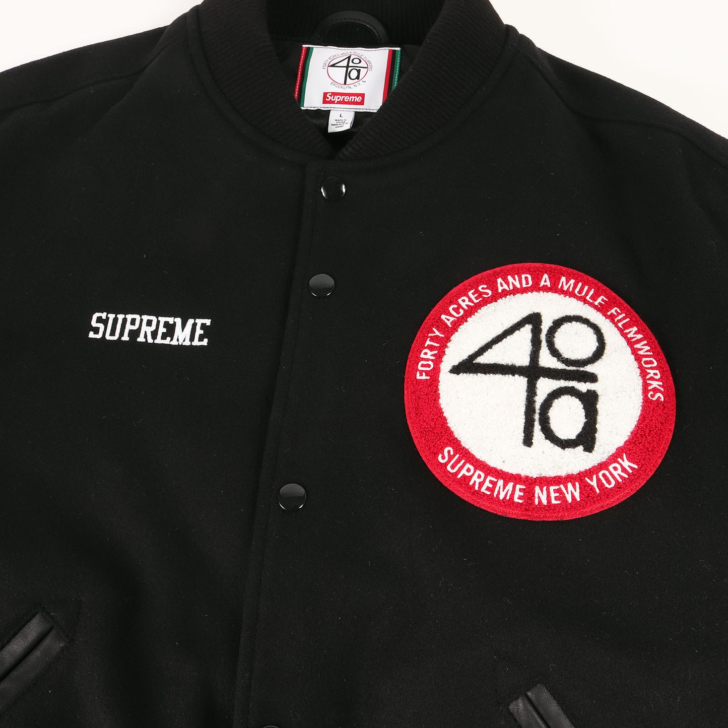 25SS ×40 Acres マルコムX 袖レザー バーシティジャケット / スタジャン(Malcolm X Varsity Jacket)